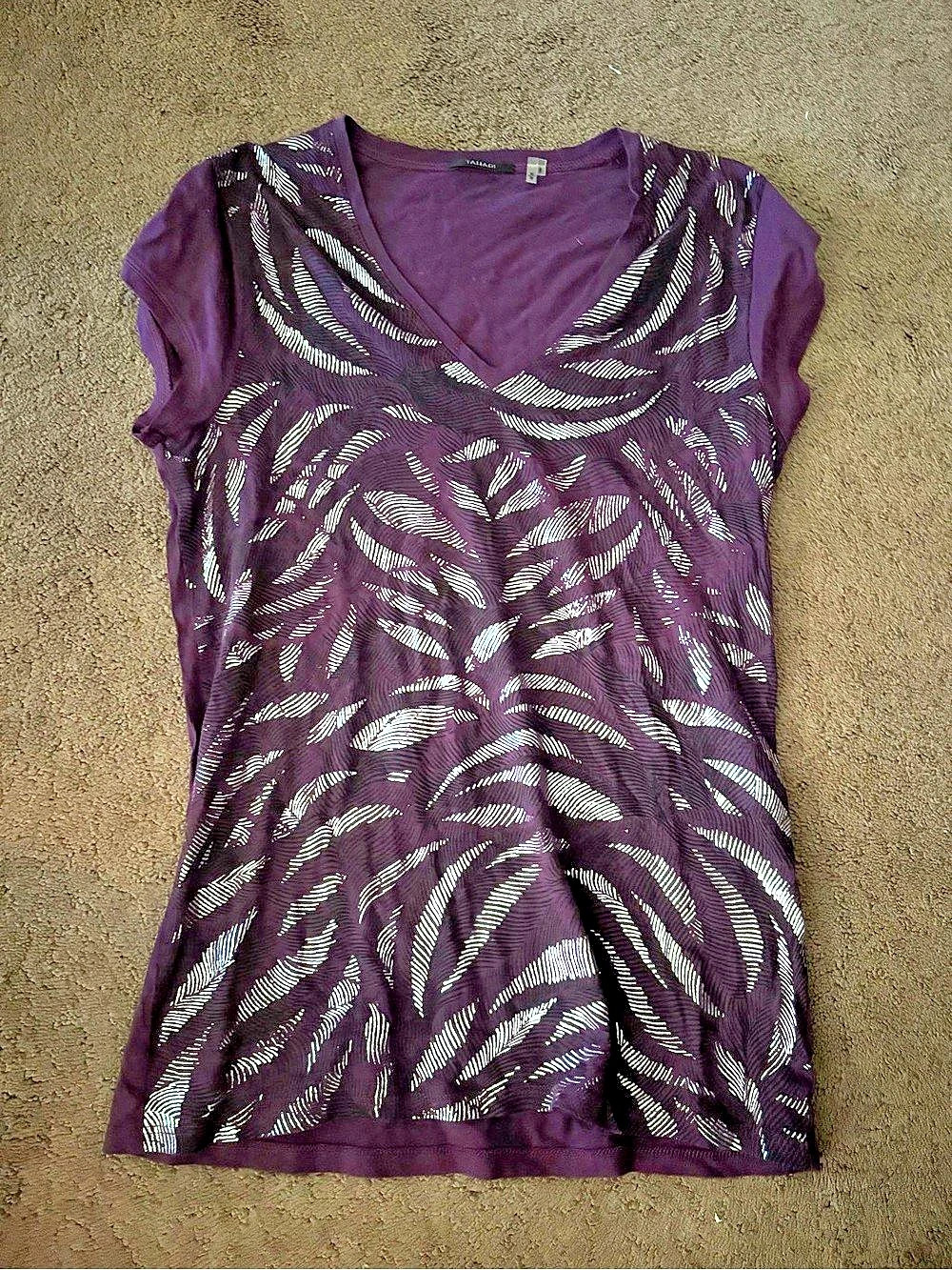 Tahari Abstract Print Short Sleeve Top Size Medium
